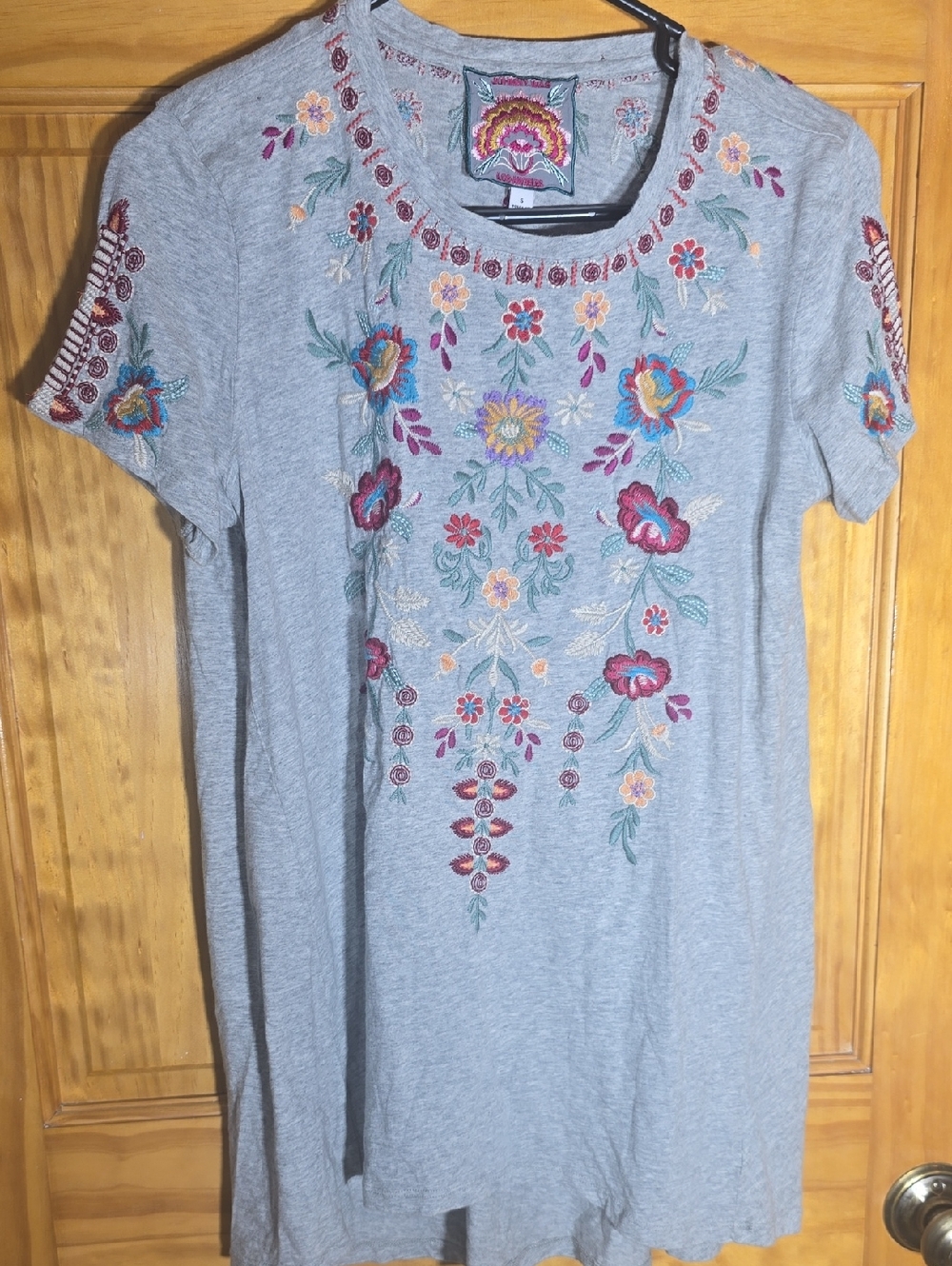 Johnny Was Grey Embroidered Floral Midi Dress